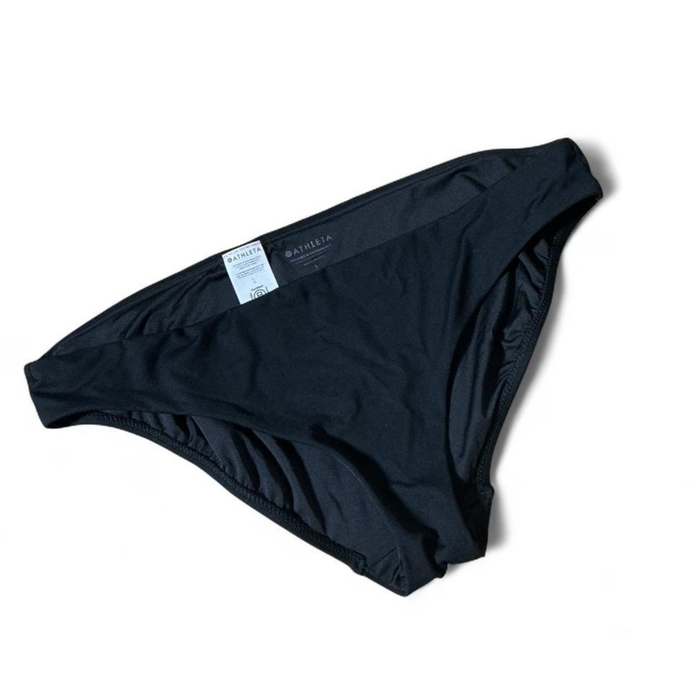 Athleta Clean Medium Bikini Bottom Black Swimwear Size Large‎ L Solid Sporty
